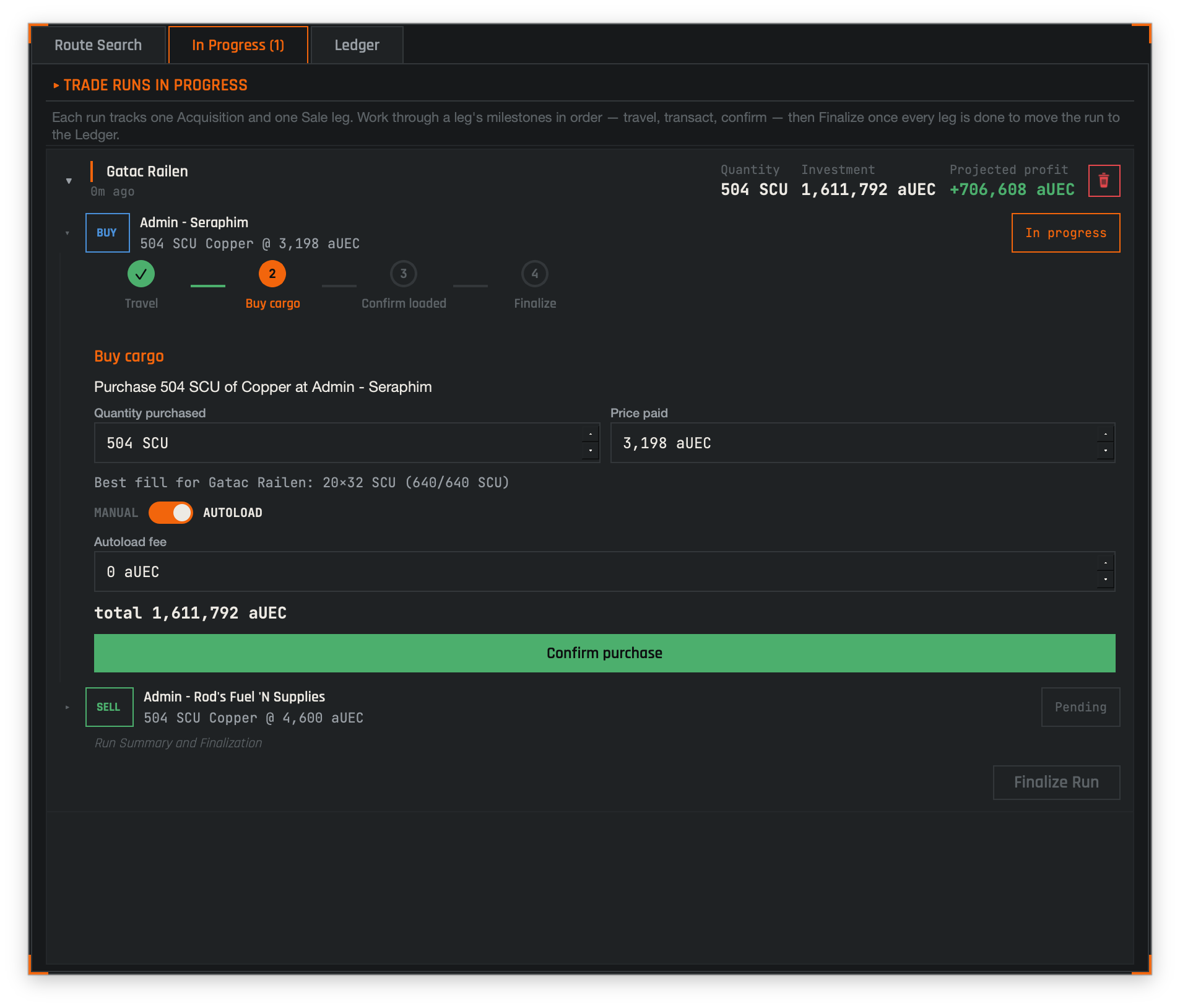 ALICE trade run in progress